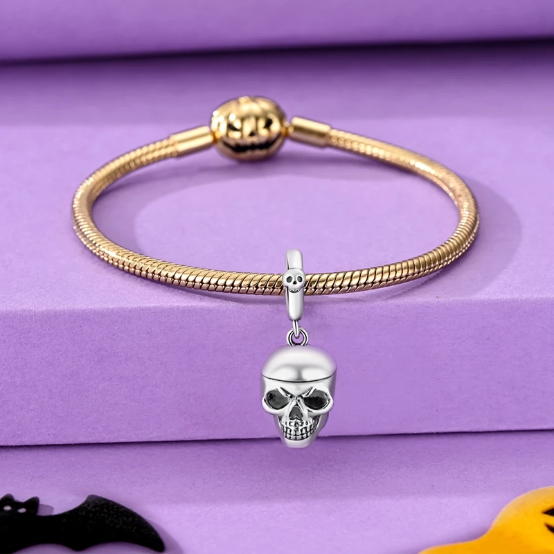 925 Sterling Silber Charms Perle CZ Zirkon Offener und Geschlossener Totenkopf-Anhänger DIY Schmuck Damengeschenk – Detail 4