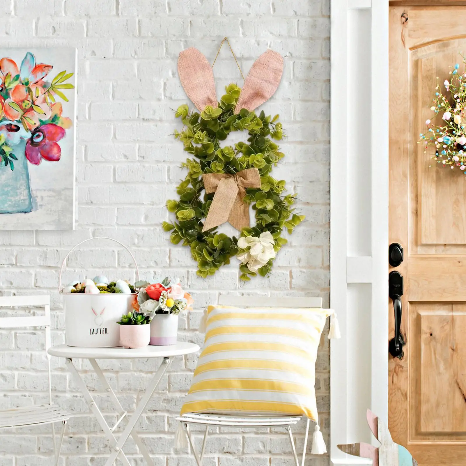 

Пасхальные венки для входной двери, 19,6 дюймов, искусственный декор в виде пасхального кролика, весенний венок с цветами и бантом для дома, для использования внутри и снаружи помещений.