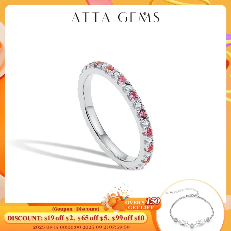 

ATTAGEMS 2023 Round Moissanite Ring Real S925 Silver Stackable Rings for Women Pink and Blue Saphire Wedding Band Fine Jewelry