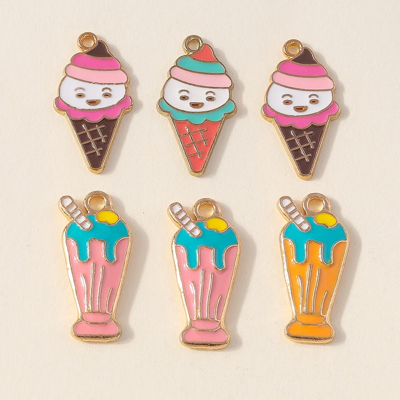 20 Stück Niedliche Getränke-Anhänger, Emaille Sommer-Eiscreme-Anhänger für Schmuckherstellung, Halsketten, Ohrringe, DIY-Bastelzubehör – Detail 10