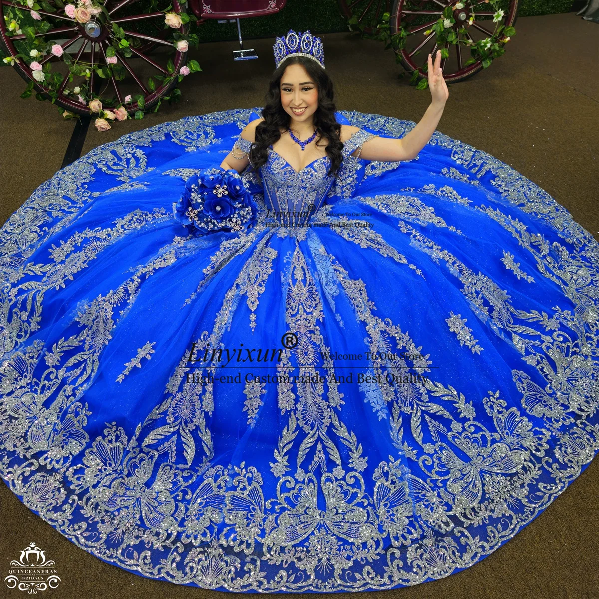 Mexikanisches Ballkleid Quinceanera-Kleider mit Applikationen und Spitze, süßes 16. Geburtstagskleid, maßgeschneidertes schulterfreies Kleid für 15 XV Anos