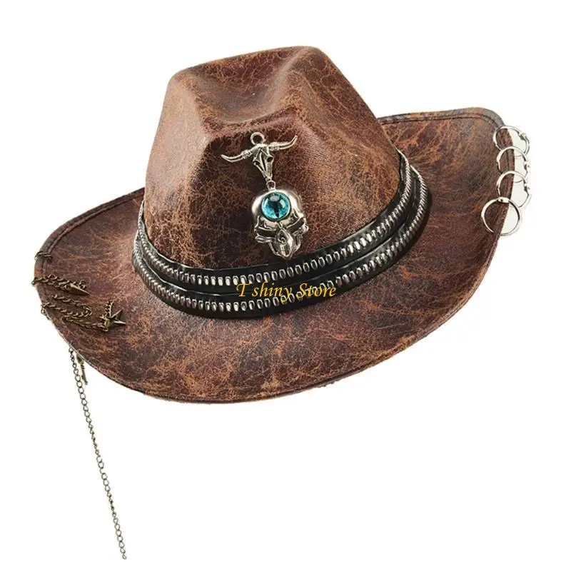 N58F Gothic Bucket Hat With Metal Decorations Costume Hat For Trendy Looks
