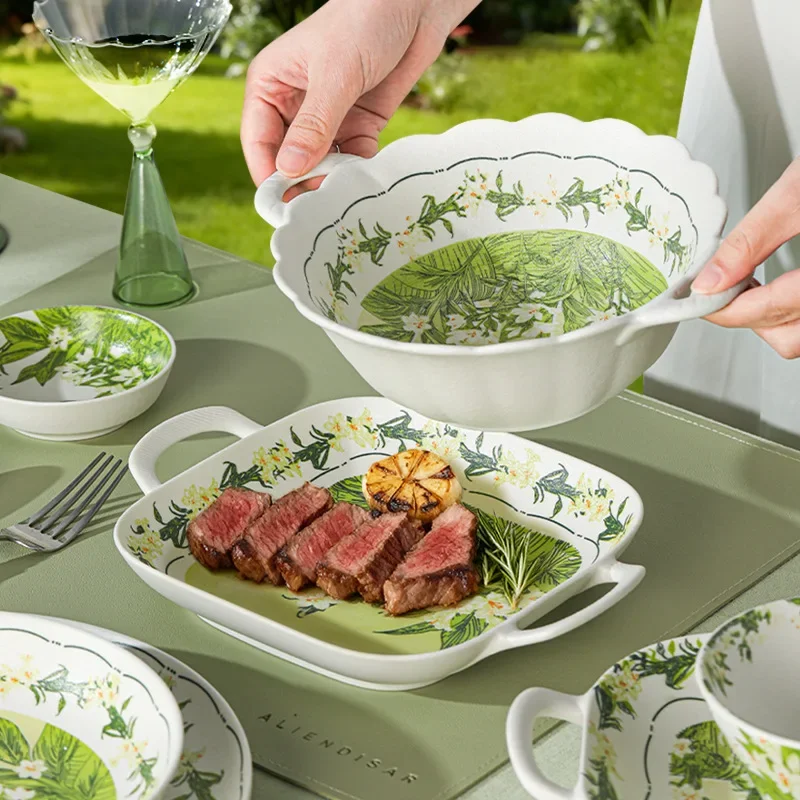 DSA Underglaze Color Ceramic Dishes and Plates Tableware Set Household Light Luxury Small Fresh Rice Bowls Household Gifts