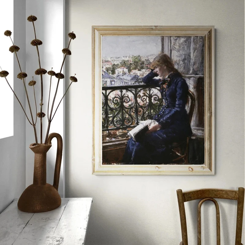 Vintage Woman Reading Interior Scene Oil Painting Canvas Posters Antique Women Portrait Prints Rustic Country Wall Art Decor