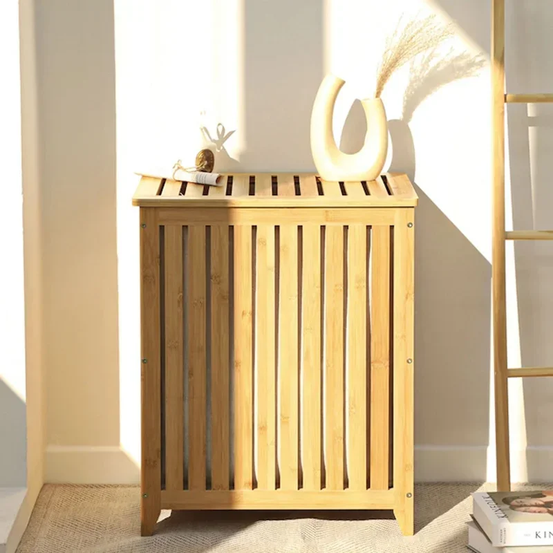 Multi-functional Dirty Clothes Basket Living Room Bamboo Storage Cabinet Household Large Capacity By The Wall Storage Box Floor