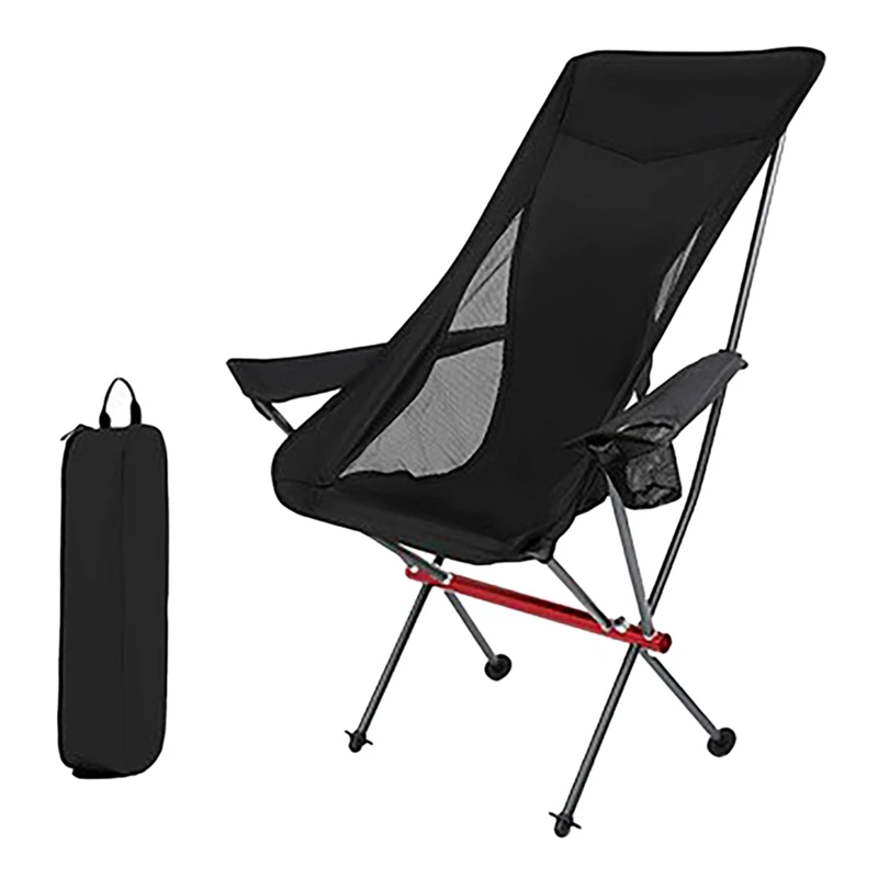 Ultralight Folding Camping Chair High Back Camping Chair Outdoor Camping Beach Picnic Fishing Black