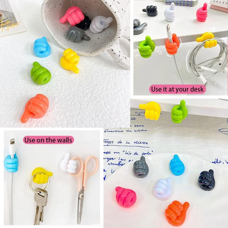 

2/5/10Pcs Self-Adhesive Wall Decoration Hook Creative Silicone Thumb Key Hanger Hook Home Data Cable Clip Wire Desk Organizer