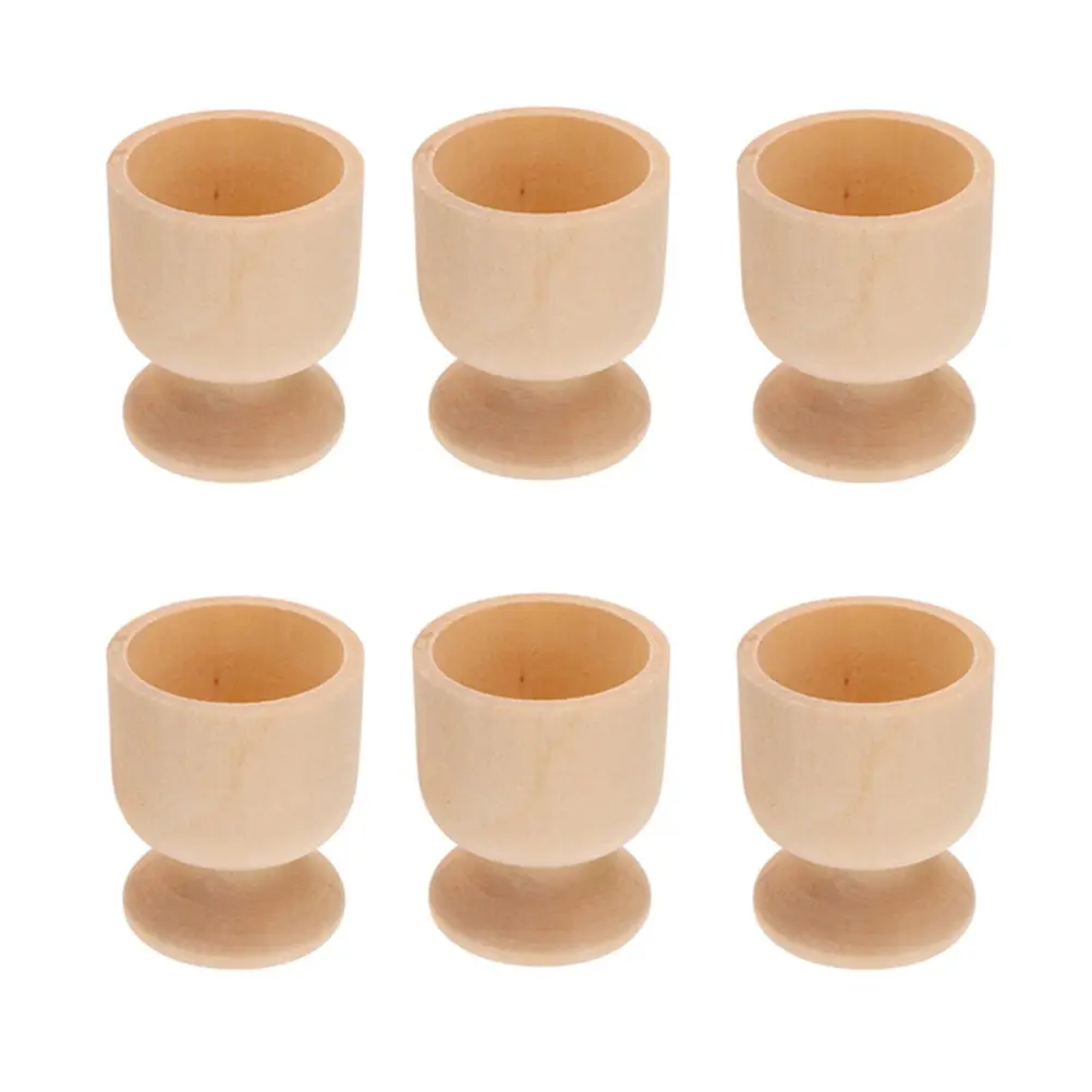 6Pcs Wood Egg Cups DIY Unfinished Smooth Surface Wooden Holders for Easter Home Decor Painting Craft Graffiti Egg Stand