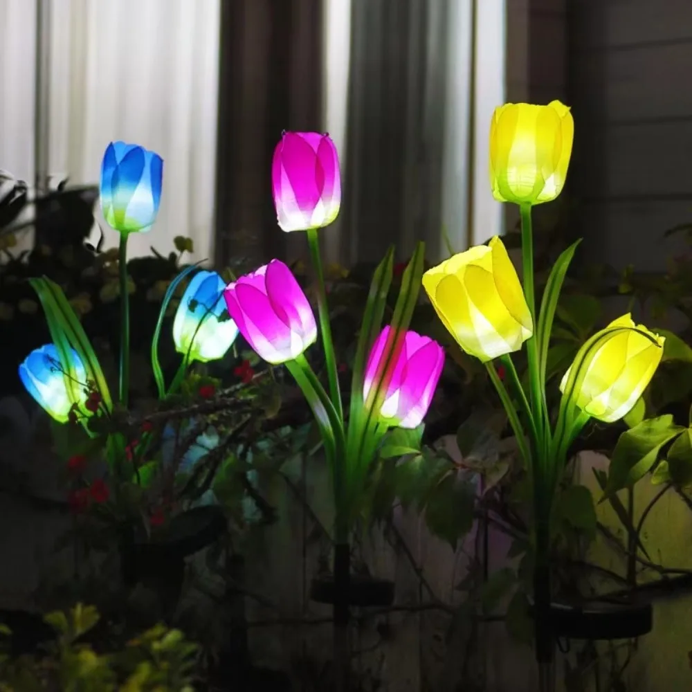 

Outdoor Solar LED Light Waterproof Flower Tulip Light Bulb Landscape Night Lamp MultiColor Lawn Stake Lights