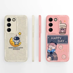 Cases For Vivo V40SE V30SE V30Lite Cute Astronaut Milk Tea Girl Antifouling Protective Drop-Resistant Liquid Silicone Back Cover