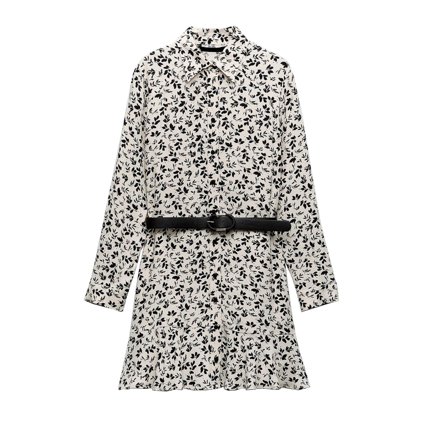 Bloemenprint ort Dr Dames Sle met riem Herfst Nieuwe collectie 2025, Polyestervezel Vrijetijdskleding Dagelijks Ocn
