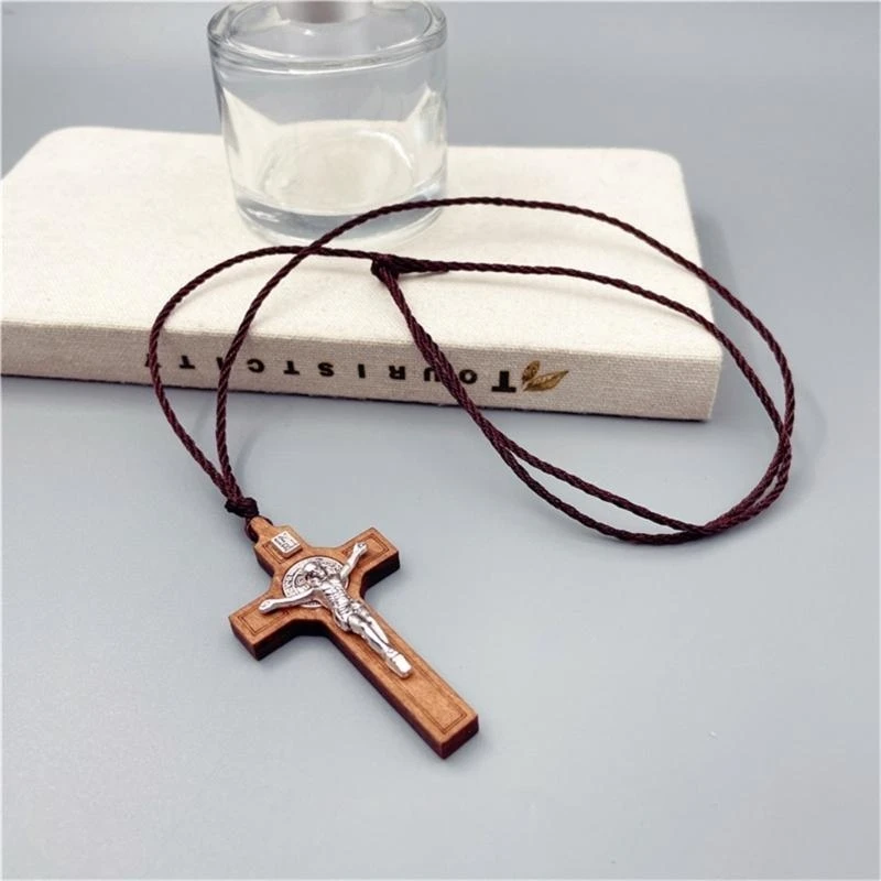 Simple Religious Belief Prayer Baptisms Christian Metal Crosses Rope Necklace Boy Girl Access Jewelry