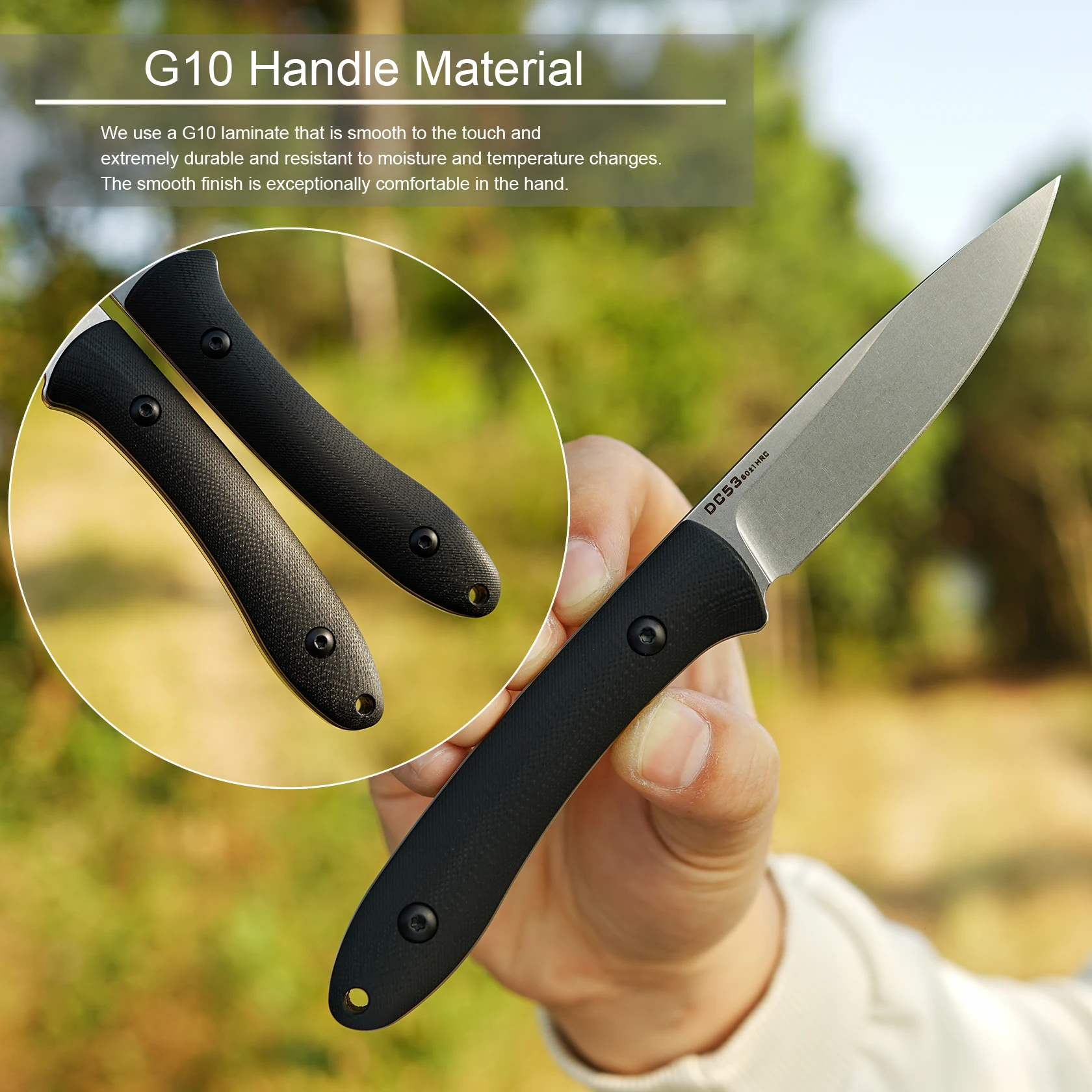 FORESAIL Fixed Blade Knife,Full Tang Design.DC53 Steel and G10 Handle,with Kydex Sheath,EDC Knife Outdoor Hiking Camping Knives.