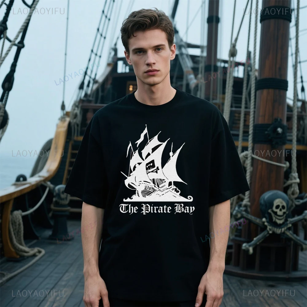 THE PIRATE BAY Ship Rargb Piracy Printed T Shirt Tops The Pattern of A Drifting Pirate Ship Tops Tee Shirt Unisex Cotton Tee