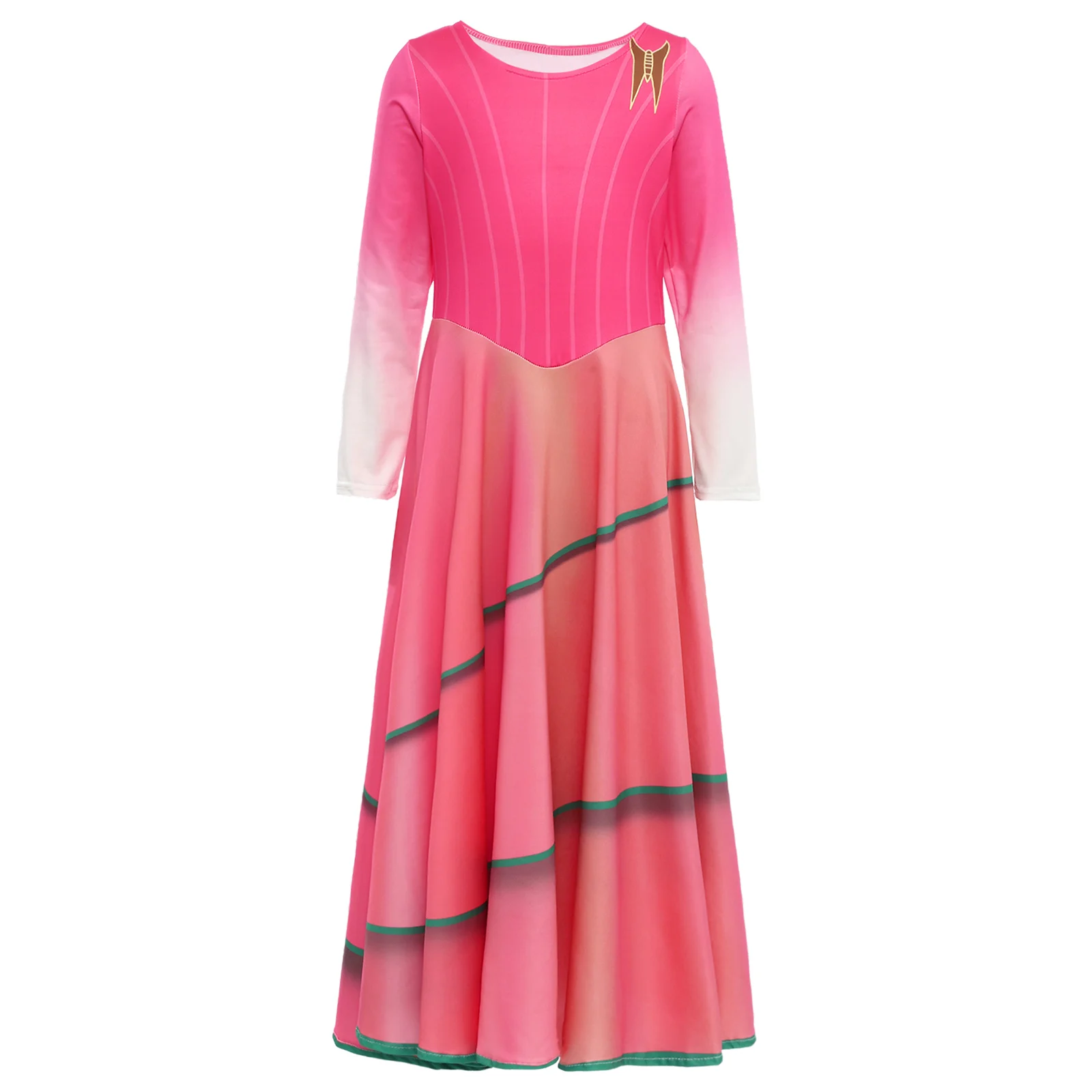 キッズガールズマジックウィッチコスプレ衣装ラウンドネック長袖プリントドレスハロウィンロールプレイパーティーステージパフォーマンス用