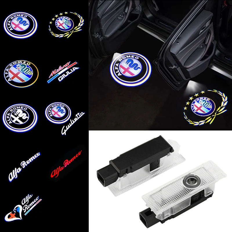 2Pcs 3D LED Car Door Logo Lights Projector Laser Ghost Shadow Lamp For Alfa Romeo 159 Giulia Giulietta Mito Stelvio Brera Spider