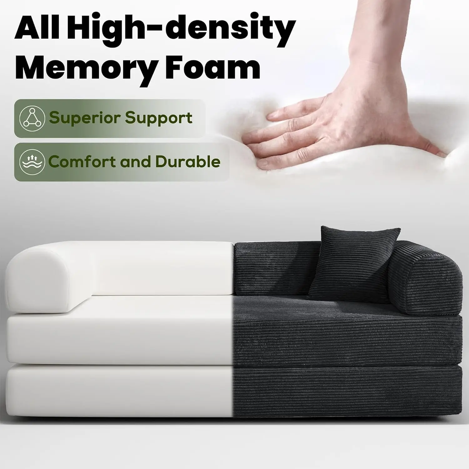 79" Convertible Sofa Bed, Boneless Corduroy Sleeper Foldable Modular Couch, Memory Foam Compressed Sofa in A Box, Folding Mattre