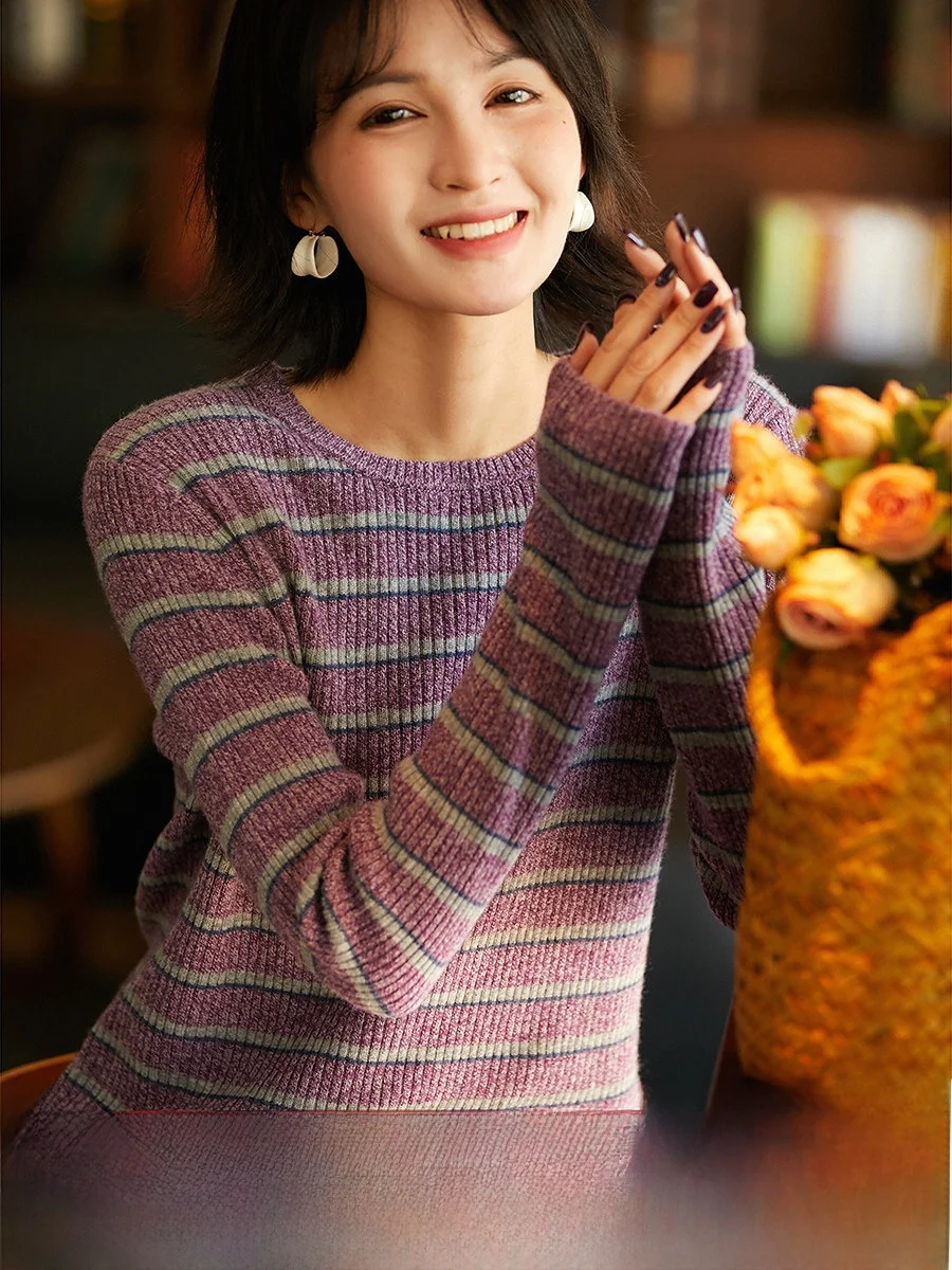 

XiaoHanGe Warm Time Crt Wool Camere Loose round Ne Long Sve Knitted Sweater Women's Casual Comfortable Soft Knitwear