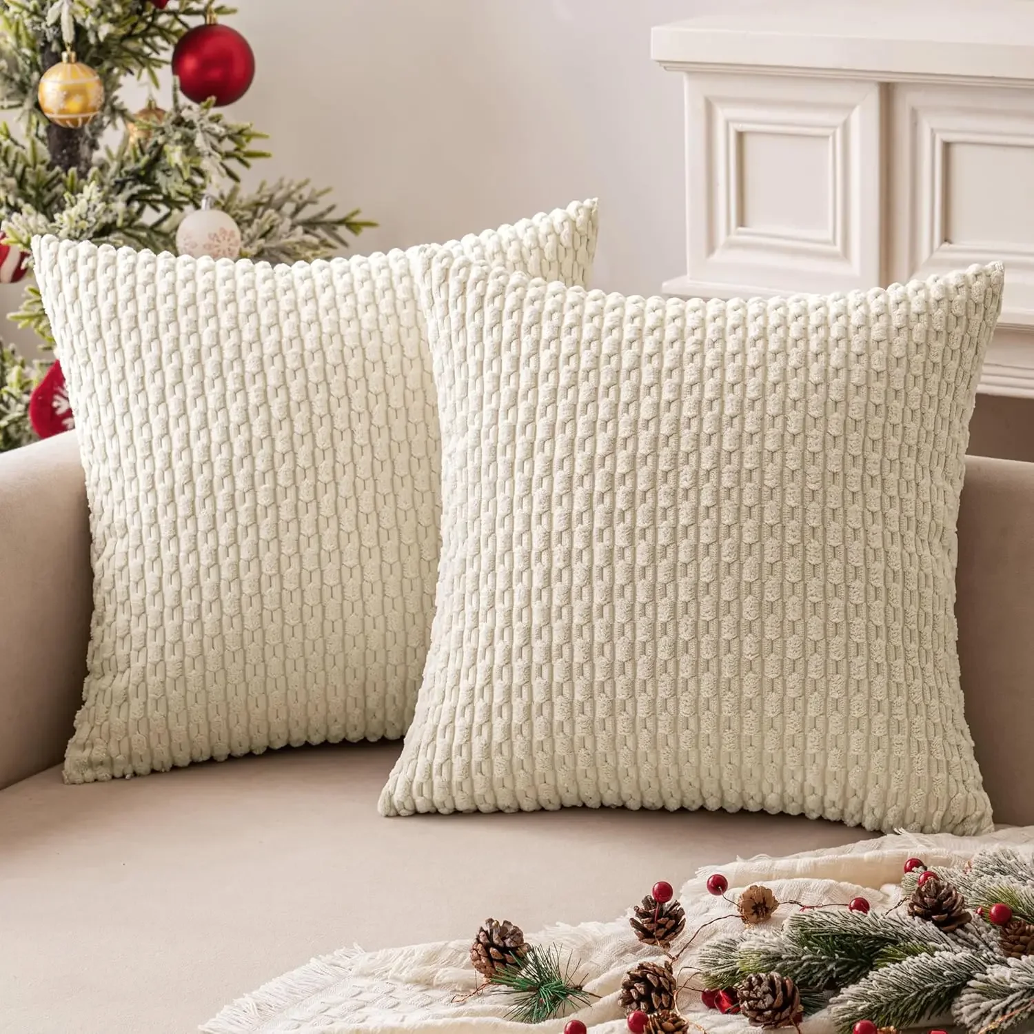 Weihnachts-Kissenbezüge aus weichem Cord, Boho-gestreift, Kissenbezüge, Kissenbezüge, Bauernhaus-Heimdekoration für Weihnachtscouch, Bett