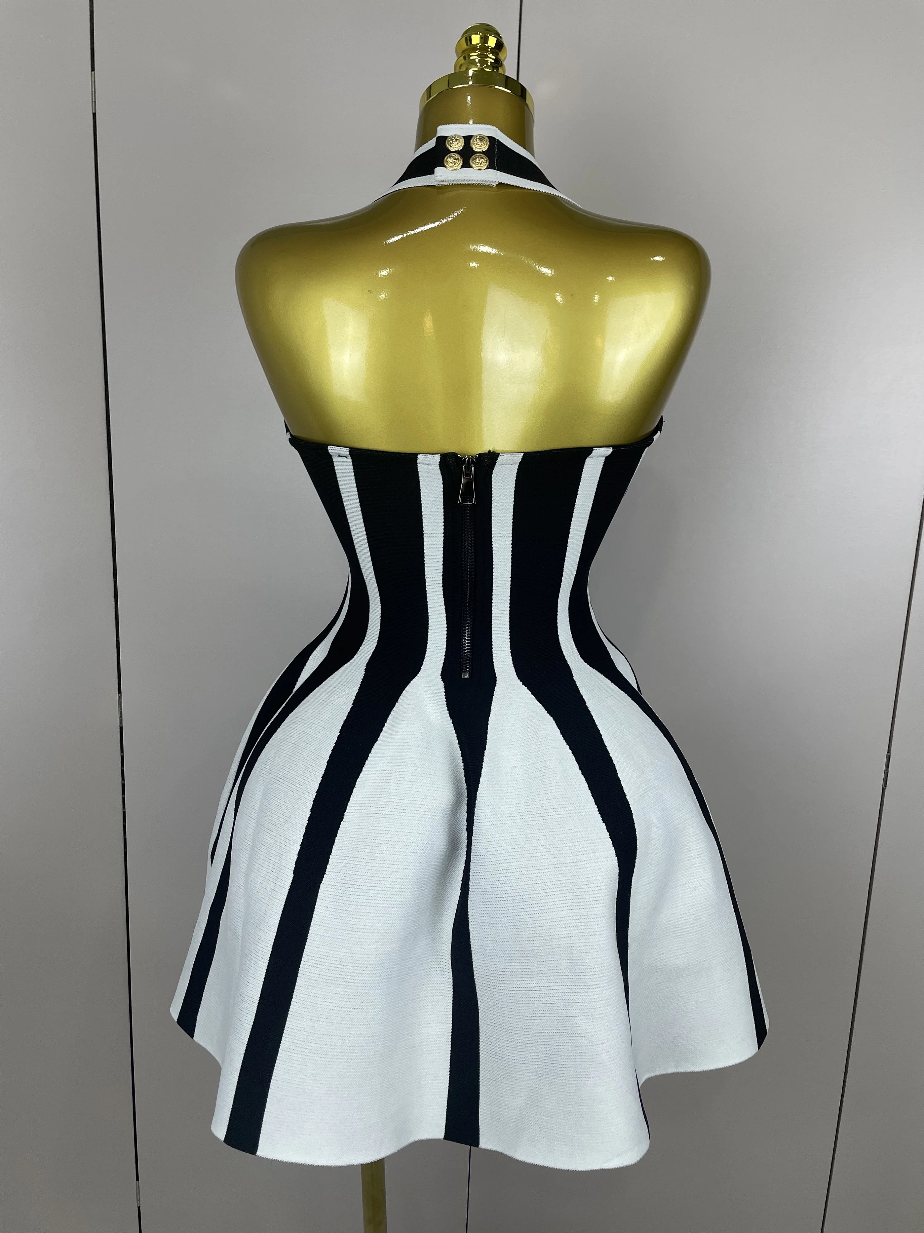 black and white striped corset dress Celine White Striped Polka Dot Corset Maxi Dress