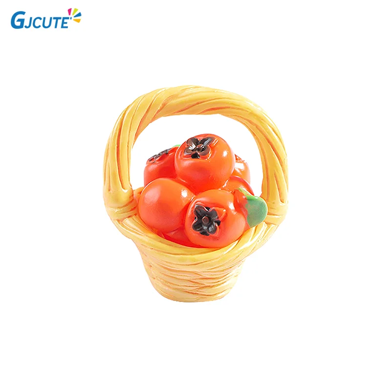 

Micro Landscape Creative Cute Simulation Fruit Food Play Bamboo Basket Persimmon Resin Ornaments DIY Decoration Ornaments