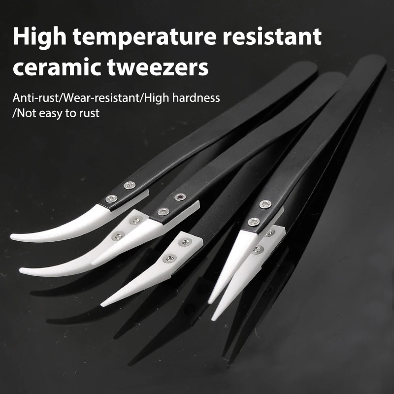 Straight Aimed Ceramic Tweezers for Electronics Soldering with Stainless Steel Handle Black Tweezers Hand Tool Precision Tweezer