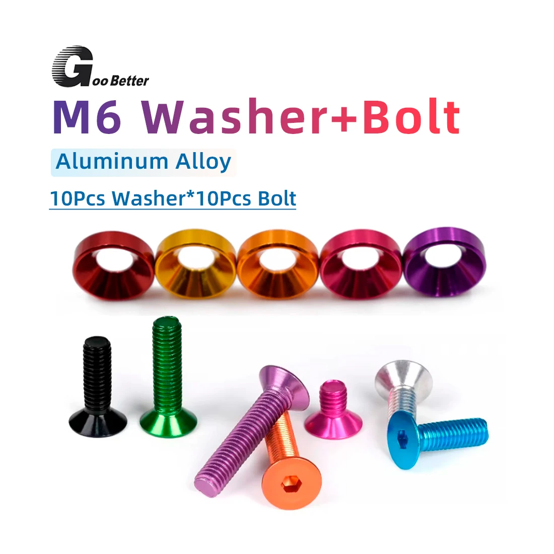 

10Set M6 Aluminum Flat/Countersunk Head Allen Hex Socket Cap Screw Washers