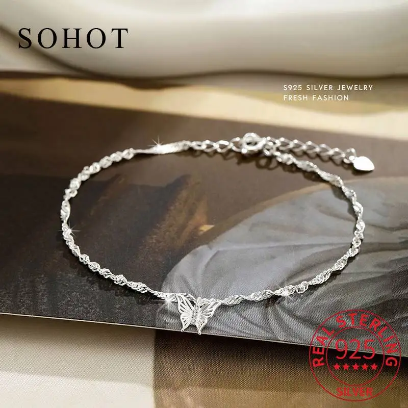 

Real 925 Sterling Silver Hollow Butterfly Ajustable Chain Charm Bracelet for Women Minimalist Trendy Fine Jewelry Accessories