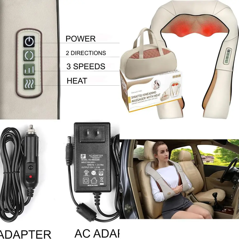 

Heated Shiatsu Massager for Neck, Back, Legs, and Feet - Portable Deep Kneading Therapy for Home, Office, Car - Beige