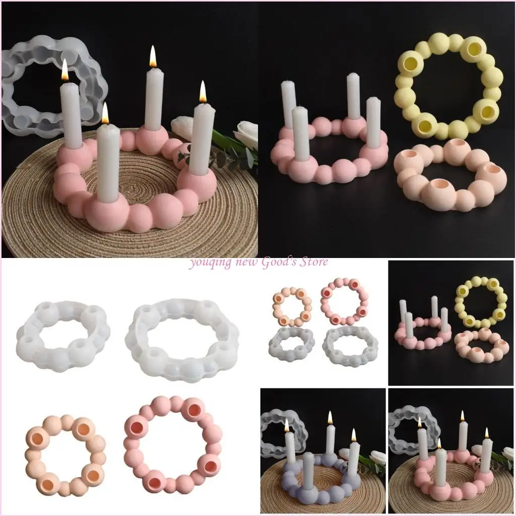 

57QA Elegant Sphere Candlestick Mould Base Plaster Figurine Silicone Mold