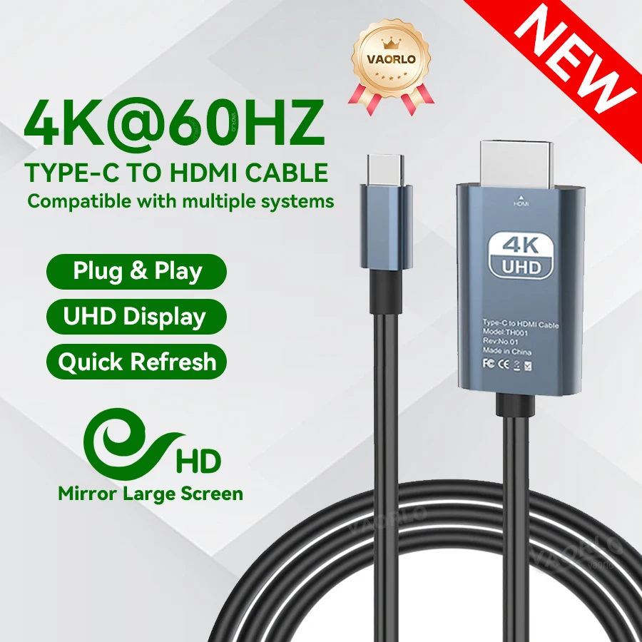 4K 60Hz HD TYPE C to HDMI Cable USB C to HDTV Adapter HDMI-Compatible for TV Converter MacBook Air iPad iPhone 15 16 17 Samsung