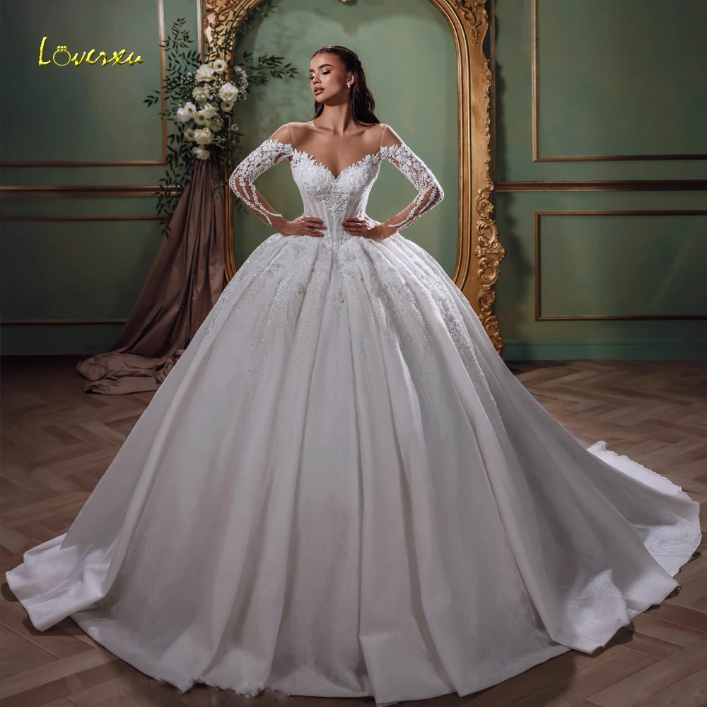 

Loverxu A-Line Wedding Dresses For Women Off The Shoulder Court Train Vestido De Novia Lace Appliques Custom Made Bridal Gowns