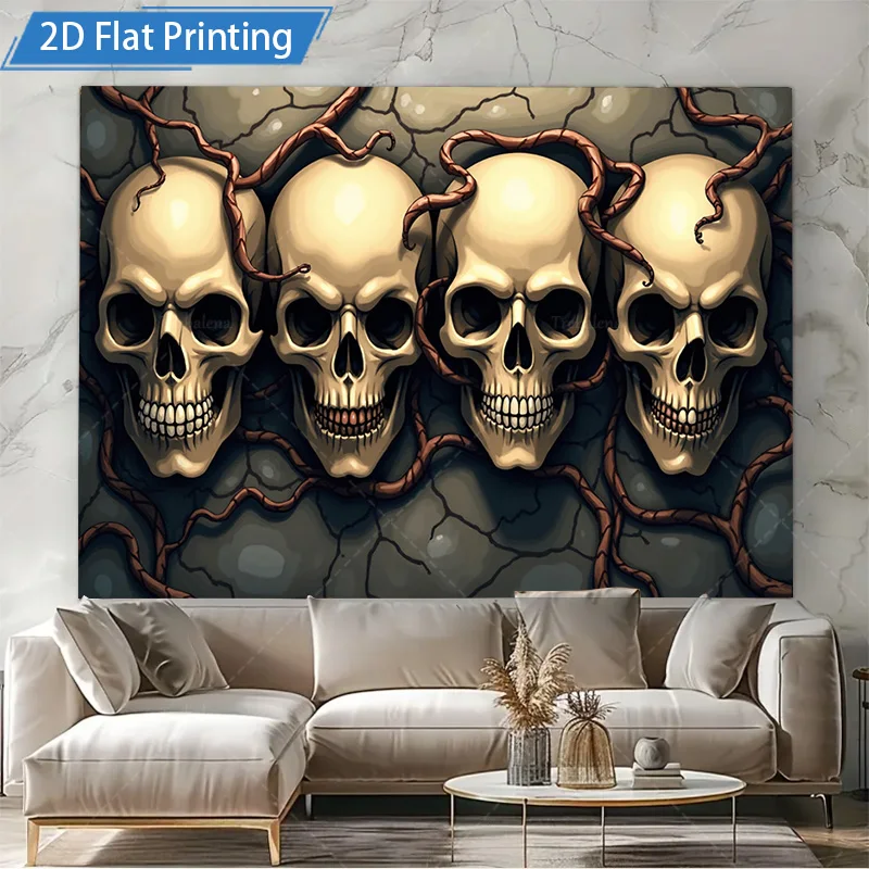 قطعة واحدة من نسيج الجدار على شكل جمجمة قوطية - ديكور رعب داكن لغرفة المعيشة أو غرفة النوم
