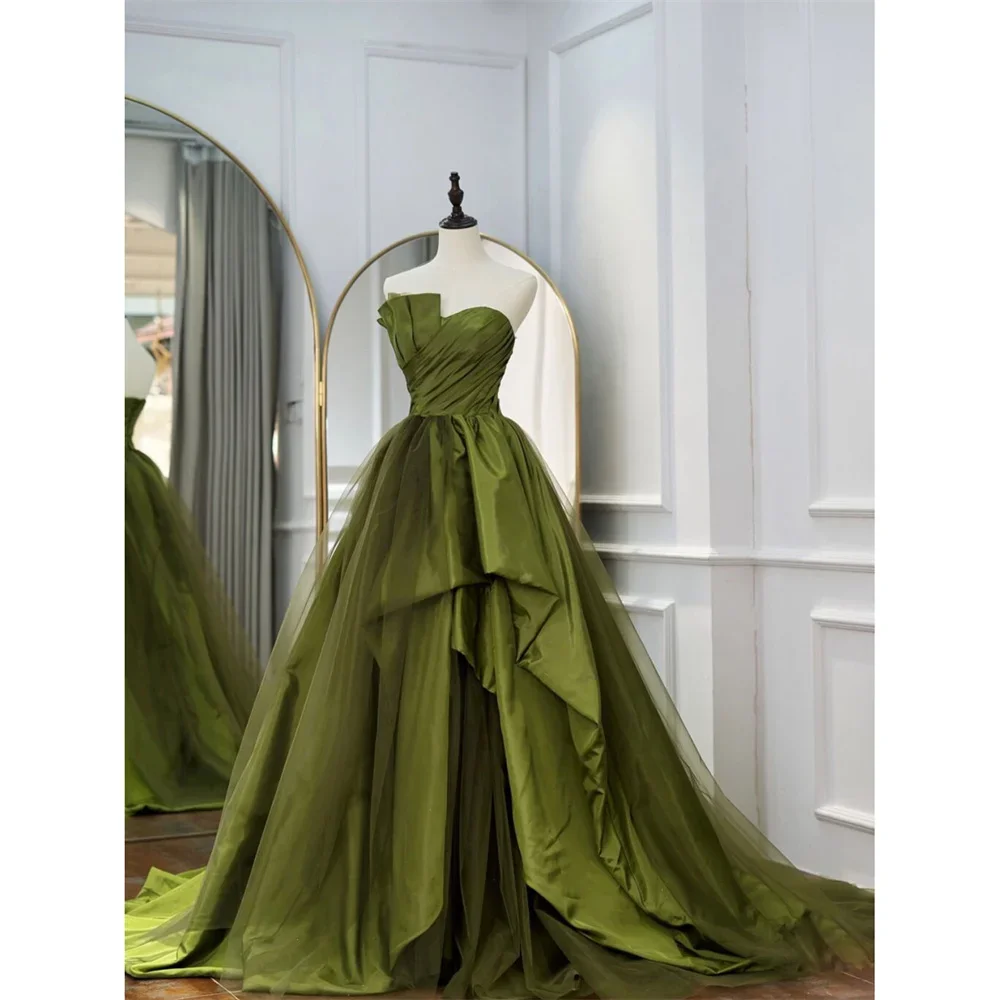 

Green A Line Prom Dresses Pleat Sweetheart Celebrity Dresses Sleeveless Women's Evening Dresses Stain Formal Gown 프롬 드레스