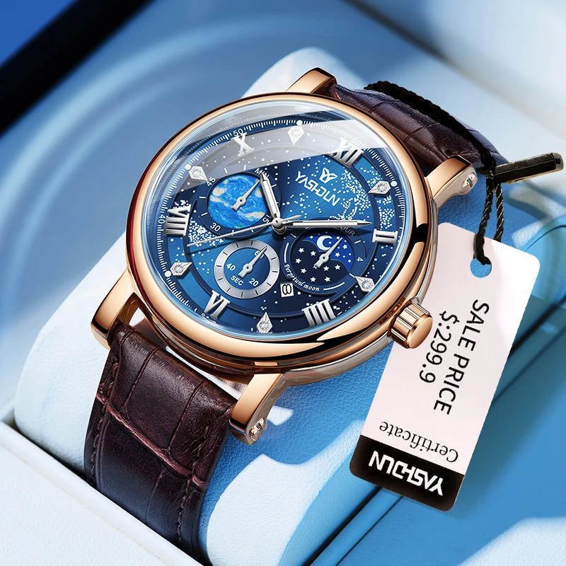 

Luxury New Men's Watch Starry Sky Luminous Dial Waterproof Chronograph Watch Multi-function Quartz Wristwatches Man reloj hombre