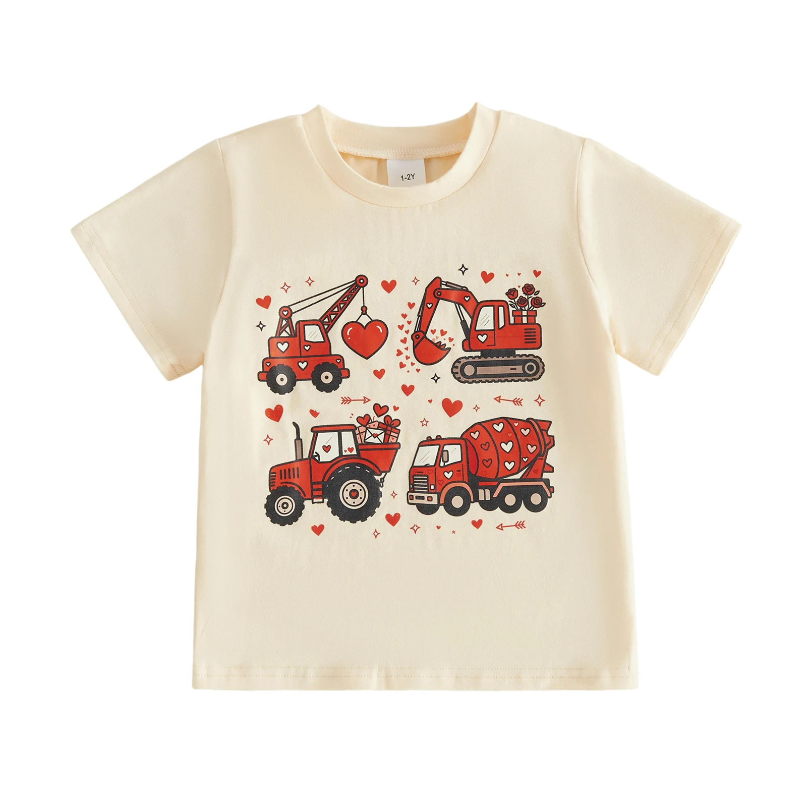 Toddler Boys Valentines T Shirt Short Sleeve Engineering Vehicle Print Tops