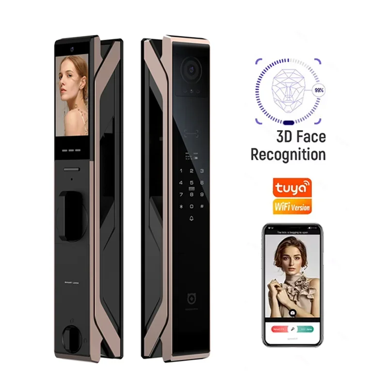 Security Intelligent Face ID Fingerprint Keypad Electronic Digital Door Lock With Dual Camera