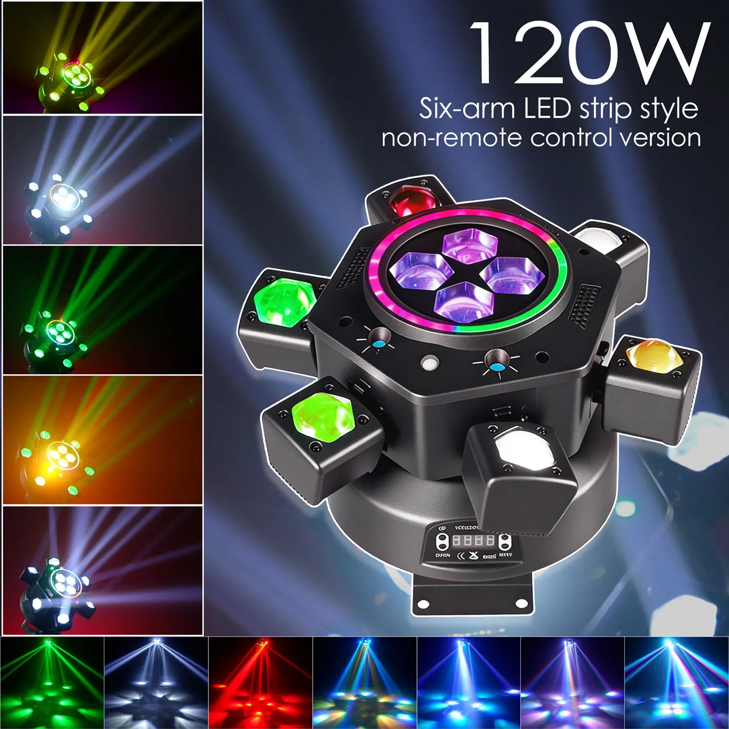 

Сценический светильник с шестью лучами мощностью 120 Вт, идеально подходит для DJ-вечеринок и создания атмосферного освещения на сцене.