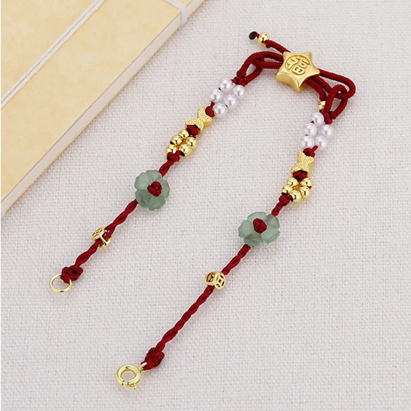 Fashion Hand Braided Bracelet Lucky Flower Coins Pearl Butterfly Bangle Women Gift Small Delicate Senior Friendship Bracelet