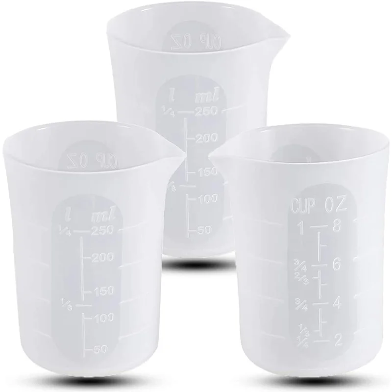 A75K 250 Ml Silicone Measuring Cups for Resin Making Non-Stick Mixing Soft Scale Cups Small Capacity Tools 3 PCS