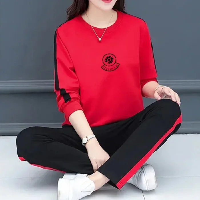 Women's Autumn Loose-fit Sweatshirt Casual Trendy Two-piece Gym Outfit Fashionable Pure Cotton Sportswear Set