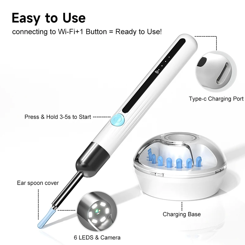 4.2mm WiFi Endoscope Ear Picker Camera 1080P with Ear Spoon Base for IPhone/Android Ear Clean Otoscope with Ear Wax Removal Tool image 4