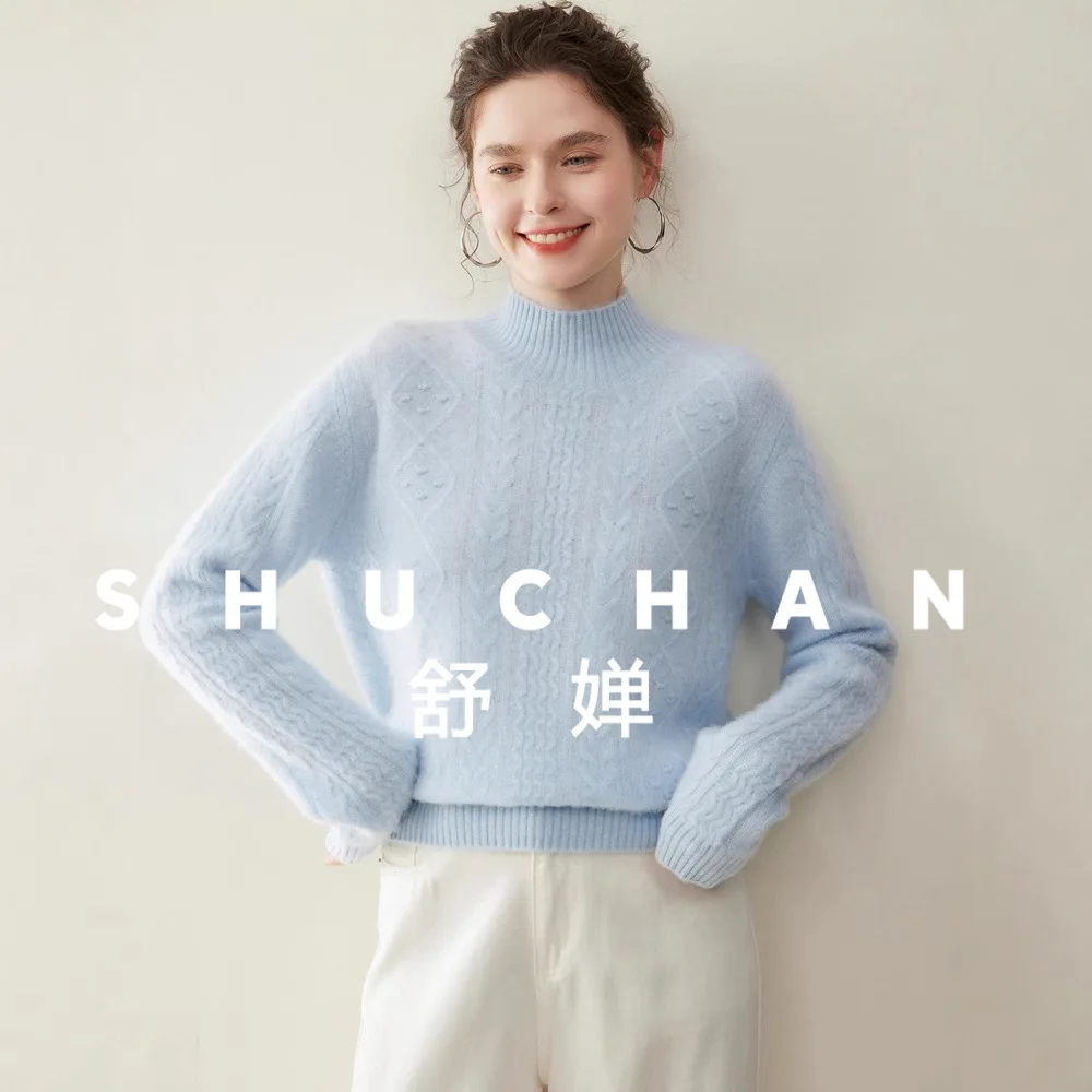 390g セミタートルネック ウール カシミヤ セーター レディース ニットセーター プルオーバー ブラウス デ フリオ フェミニナ