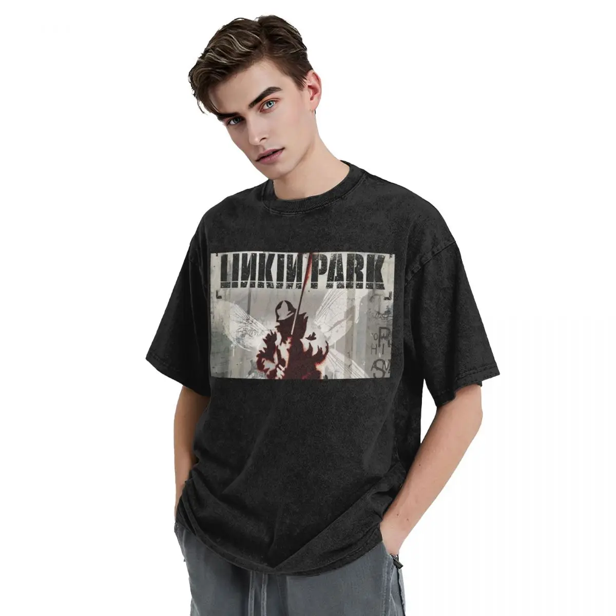 Linkinparks Rock Music T Shirt Hip Hop Washed High Street T-Shirts Fashion for Men Women Tops Streetwear Graphic Printed Tees