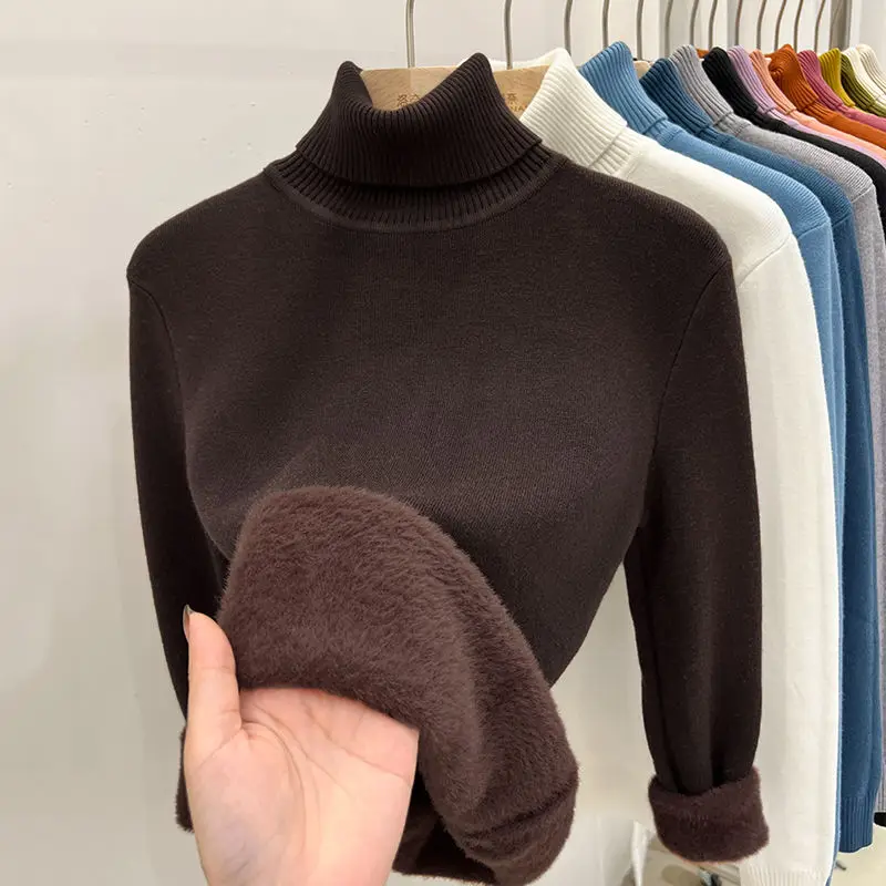 High Necked Sweater for Women with Plush and Thickened 2023 Autumn and Winter New Age Reducing Base Sweater Warm Knit Top