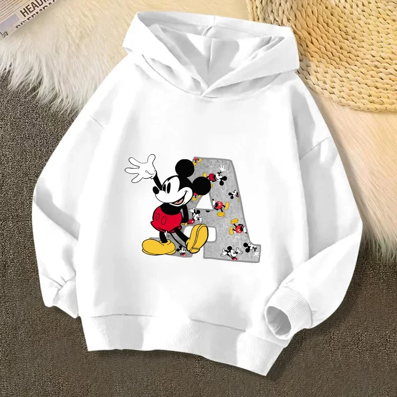 Disney Anime Mickey Children's Hooded Hoodies Letter Sweatshirt Kawaii Pullover Manga Cartoon Girls Boys Kids Casual Clothing