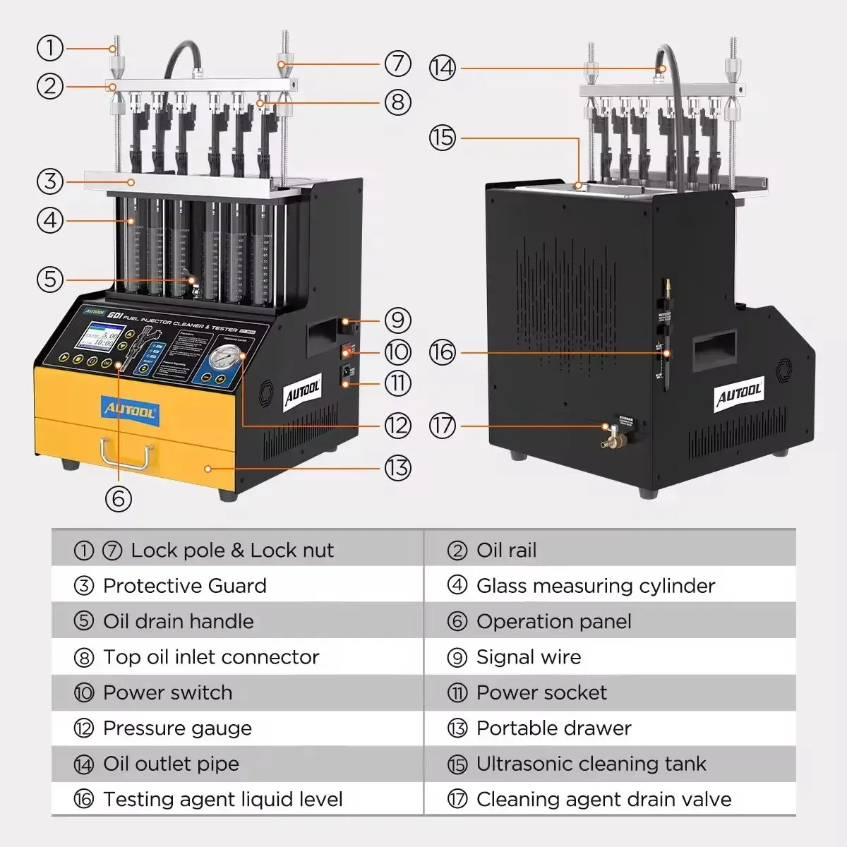 6 Cylinders Fuel Injector Cleaner Tester CT500 GDI Ultrasonic Nozzle Cleaner LCD Display Fuel Injector Cleaning Machine