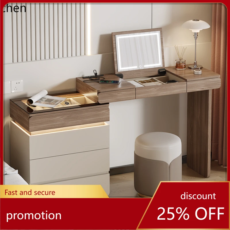 HT Italian minimalist bedside dresser chest cabinet integrated light luxury high-end master bedroom dressing table