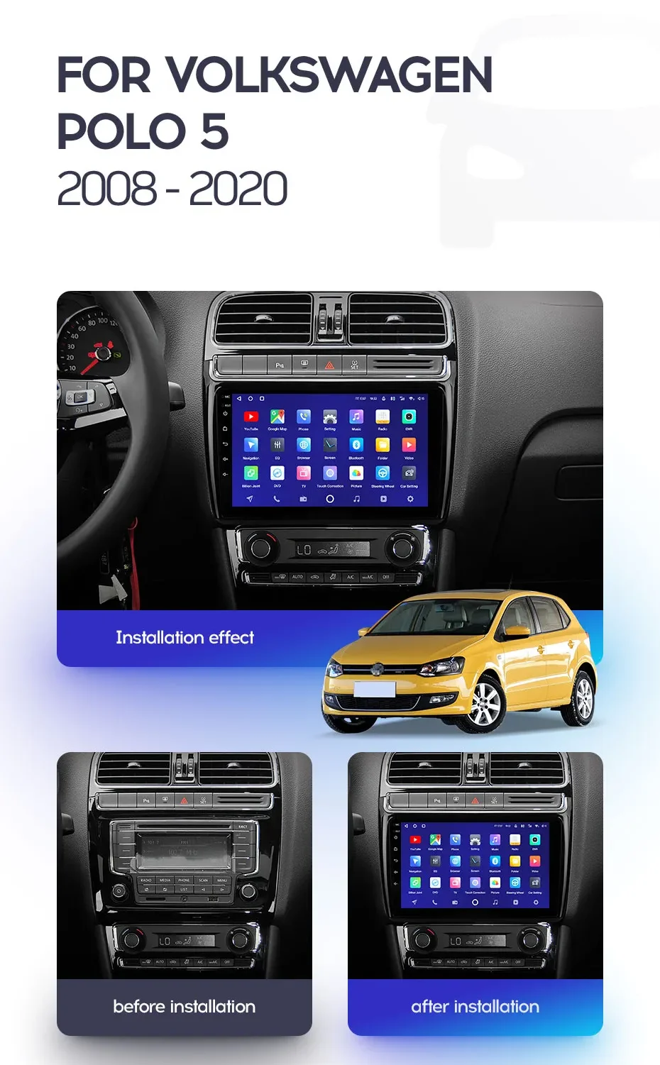 CarPlay Android 16 For VW Volkswagen POLO 5 sedan 2008-2020 Car Radio Auto Multimedia Player Wireless 8 core GPS Navigation