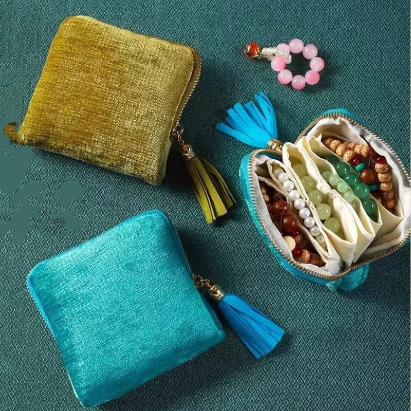 Portable Multi-layer Tassel Jewelry Storage Bag Travel Jade Bracelet Large-capacity Zipper Jewelry Packaging Bag Organizer